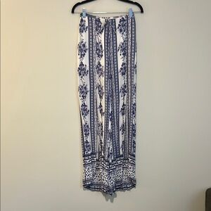 Floral Blue and White Wide-Leg Pants